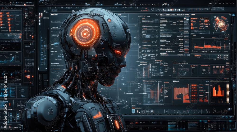 Poster futuristic brain and dynamic charts: the future of big data