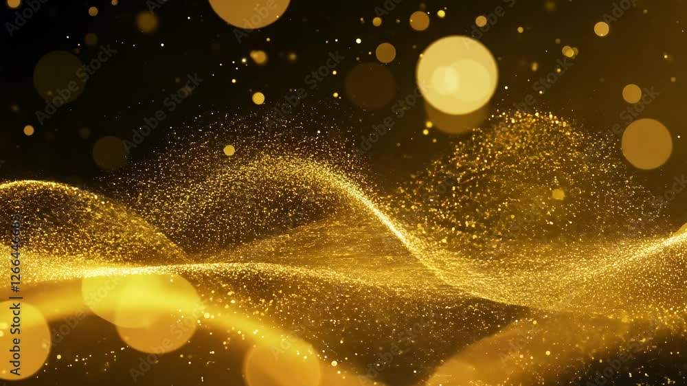 Poster abstract gold particles background with shimmering stars and bokeh effects in space