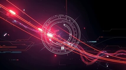 Futuristic HUD interface, data streams, red light trails, dark background, tech design - Powered by Adobe