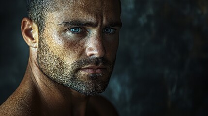 A Close Up Portrait of a Man with Blue Eyes