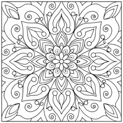 Intricate Floral Mandala Coloring Page: Detailed Flower Design, Geometric Patterns, Stress Relieving Art Therapy, Printable Relaxation Activity