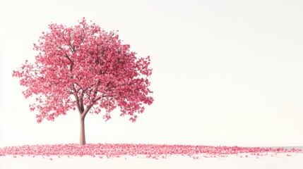 Obraz premium Vibrant Pink Flowering Tree Against Minimalistic White Background