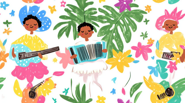 Seamless Colombia, A musician joyfully plays the accordion in a vibrant setting.