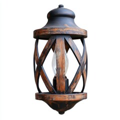Rustic Wooden Outdoor Wall Lantern with Distressed Finish, Generative AI.