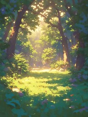 Sunlight through trees and grass, path, nature use