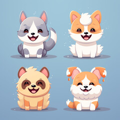 Fototapeta premium Cute cartoon animals sit on a light background. 2D flat illustration.
