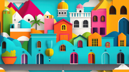 Seamless Colombia, A vibrant scene of a Colombian town showcasing colorful colonial architecture.