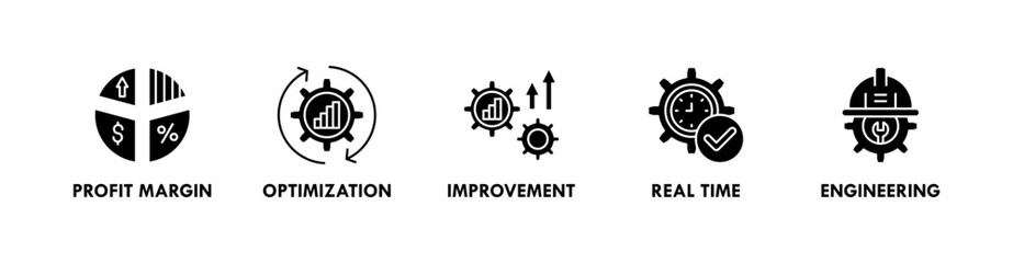 Business banner web icon illustration concept with icon of profit margin, optimization, improvement, real time, and engineering