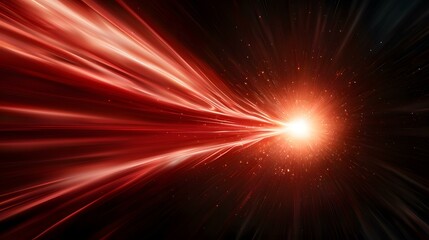 Obraz premium The image shows a bright, white light emanating from a central point, with streaks of red and orange light radiating outwards into a dark, almost black background. The effect is akin to a starburst