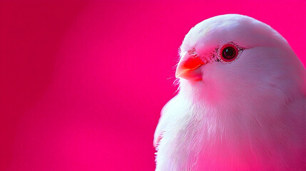 White canary portrait against vibrant pink background; ideal for pet, bird, or nature themed designs