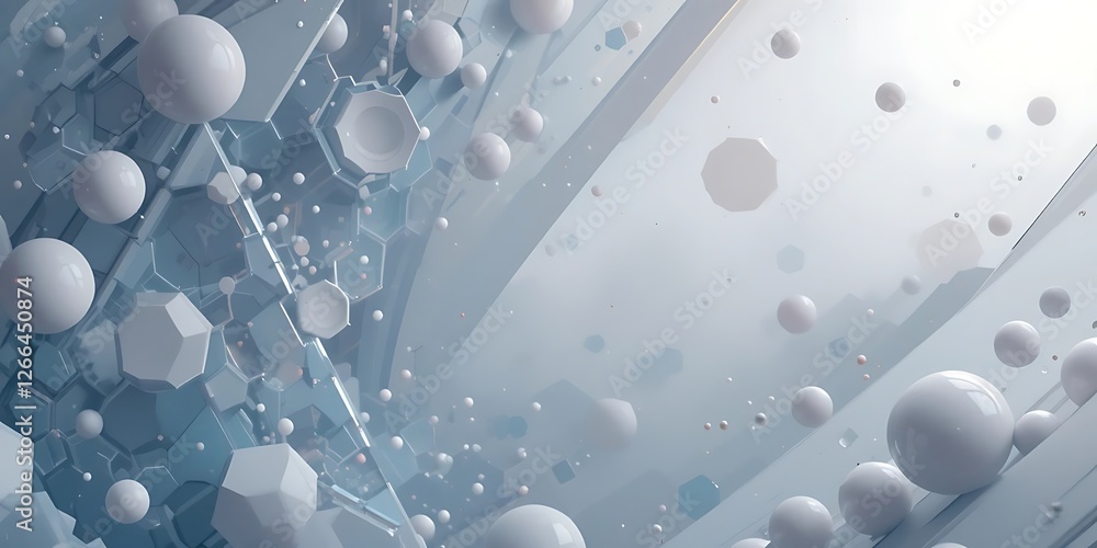 Poster abstract arrangement of spheres and polygons with a ethereal glow