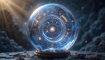 Glowing Fortune Teller Crystal Ball with Zodiac Signs and Magical Light