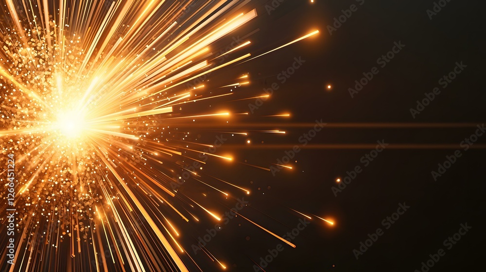 Poster the image shows a radiant burst of golden light, resembling fireworks or a star explosion, against a