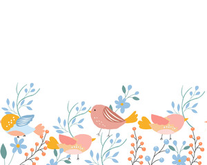 Cute Birds and Floral Illustration Background
