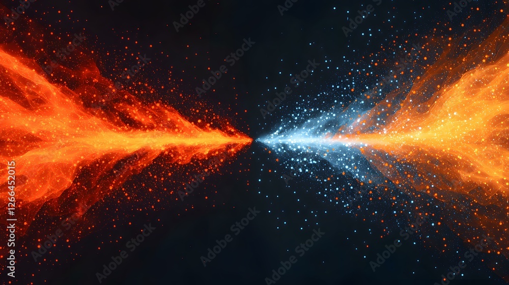 Aufkleber the image shows a digital rendering of two opposing streams of energy: one fiery orange and the othe