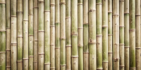 Naklejka premium Close-up view of a dense arrangement of vertically aligned bamboo stalks, showcasing the natural texture and subtle color variations of the plant