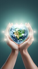 Loving Hands Gently Cradle Heart Shaped Earth Global Care Concept Image