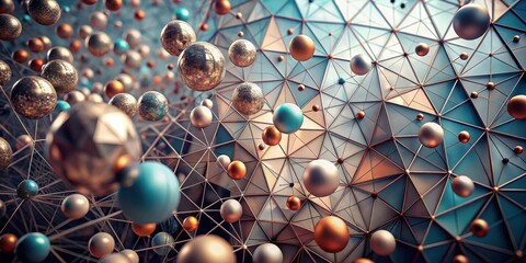 Abstract Metallic Spheres Interconnected within a Geometric Framework of Triangles and Lines