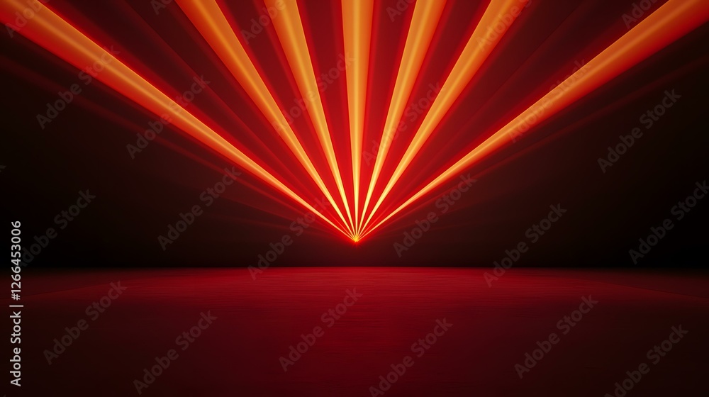 Poster the image shows multiple bright orange laser beams emanating from a central point and converging on 