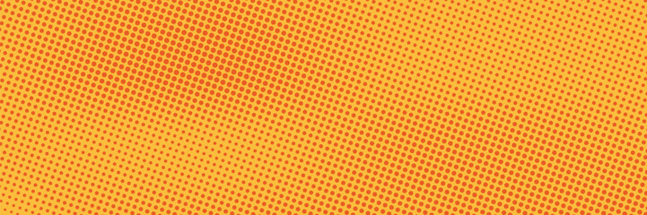 Polka dot pop art halftone pattern. Red dots on orange background