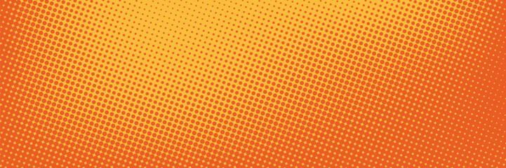 Polka dot pop art halftone pattern. Red dots on orange background