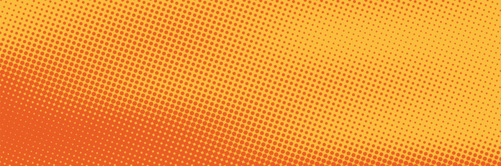 Polka dot pop art halftone pattern. Red dots on orange background