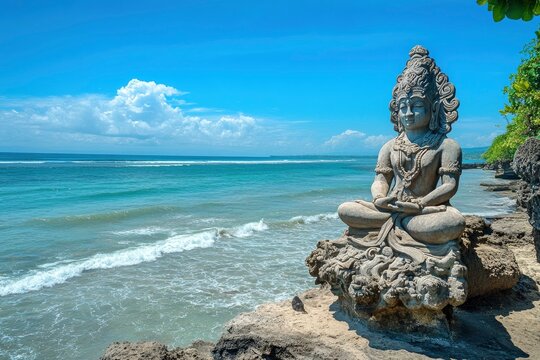 Statue of Varuna in Pantai Jerman Beach in Kuta, Bali Island, Indonesia with generative ai