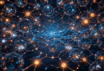 Interconnected Network of Glowing Spheres Representing Abstract Data Flow