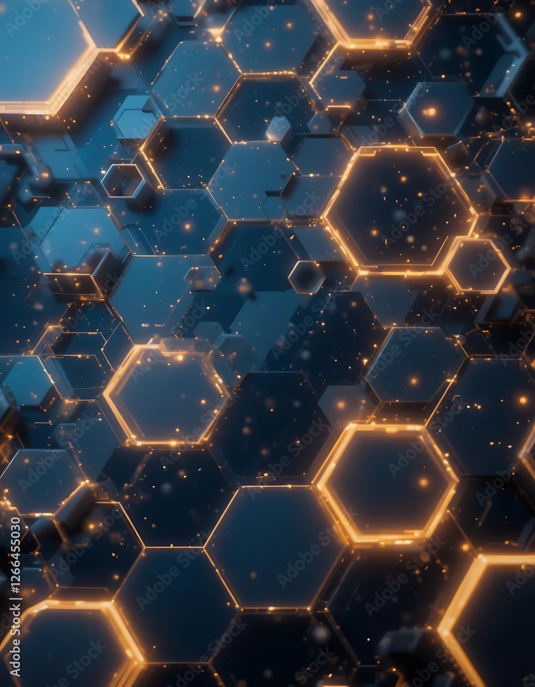Poster abstract glowing hexagons network with modern technology structure