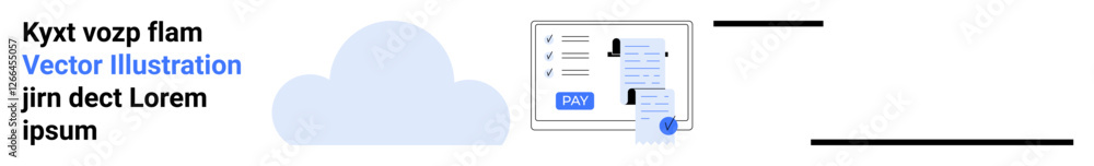 Poster cloud icon next to user login form panel with secure authentication elements. ideal for cloud comput