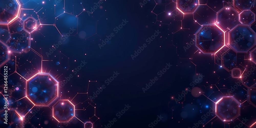 Poster futuristic network connection with glowing hexagons on a dark backdrop