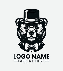 Gentleman Bear Logo Design, Sophisticated Bear Logo, Dapper Bear Mascot, Bearded Bear Logo, Forest Gentleman Logo