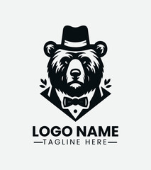Gentleman Bear Logo Design, Sophisticated Bear Logo, Dapper Bear Mascot, Bearded Bear Logo, Forest Gentleman Logo