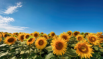 Fototapeta premium Vibrant sunflowers blooming under clear blue sky, exuding positivity and growth