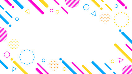 かわいい抽象的な幾何学模様のフレーム素材  チラシ・Web・動画背景素材16:9サイズ 水色 青 シアン イエロー ピンク マゼンタ