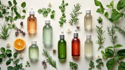 Collection of various body care products including creams oils and lotions on a white background