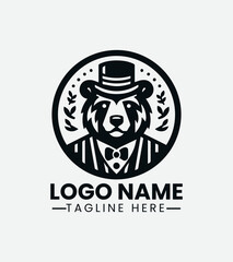 Gentleman Bear Logo Design, Sophisticated Bear Logo, Dapper Bear Mascot, Bearded Bear Logo, Forest Gentleman Logo