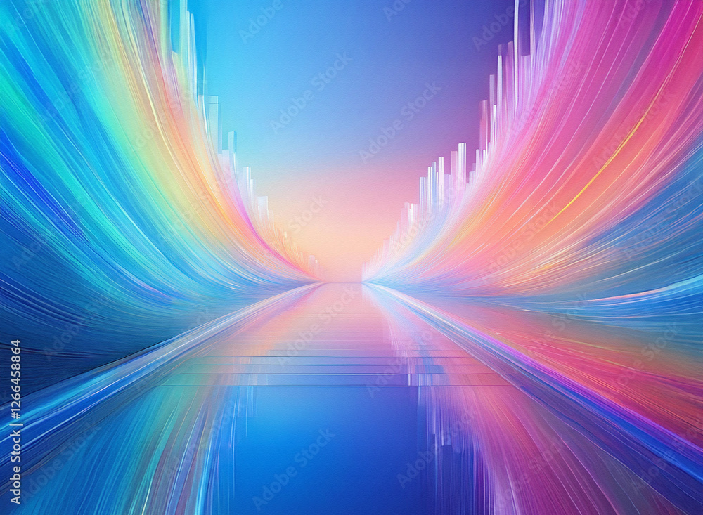 Poster abstract background with vibrant rainbow colored streaks flowing from top to bottom. lines create a 