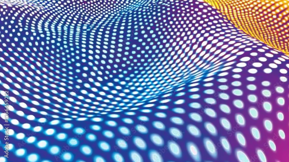 Poster abstract colorful dotted surface with dynamic waves and glowing lights