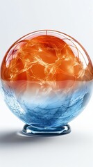 Abstract Glass Sphere with Orange and Blue Swirls Modern Art Decorative Orb