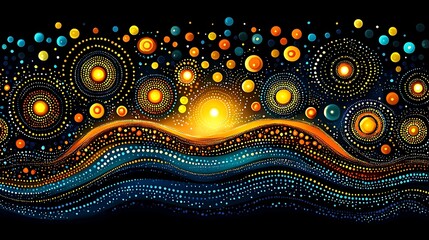 Aboriginal Dot Painting Sunrise Ocean Art Print