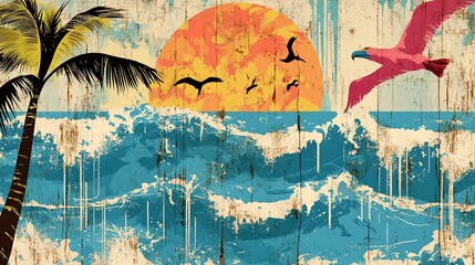 Tropical Sunset Seascape: A Vibrant Beach Paradise