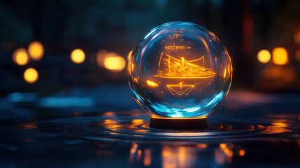Crystal ball ship nighttime forest future prediction