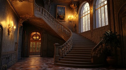 Obraz premium Elegant Spiral Staircase in Luxurious Vintage Interior Setting