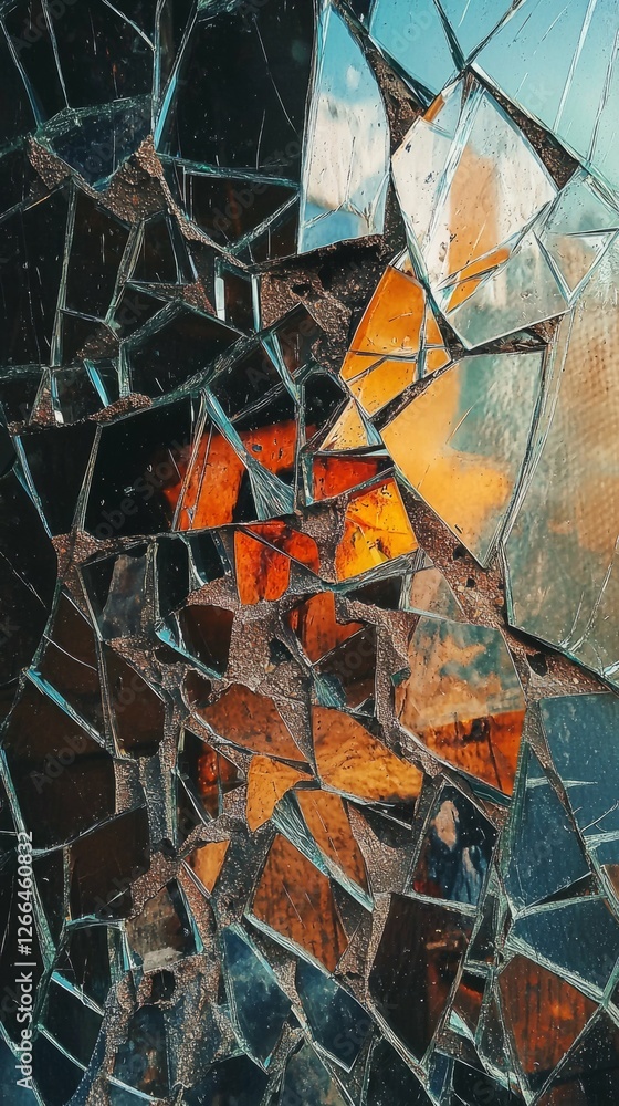 Poster abstract reflection and shattered glass creating colorful patterns