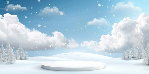 Winter scenery with platform for holiday promotion or presentation