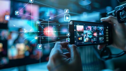 Person uses a smartphone to record videos for social media with representing modern technology digital communication creative content and online media engagement concept.