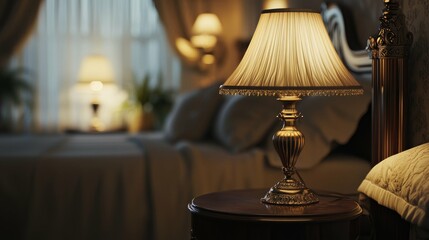 Elegant Bedroom with Soft Lighting from Decorative Table Lamp