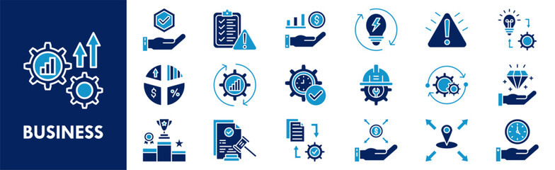 Business icon collection set. Containing design strategy, businessman, growth, success, team