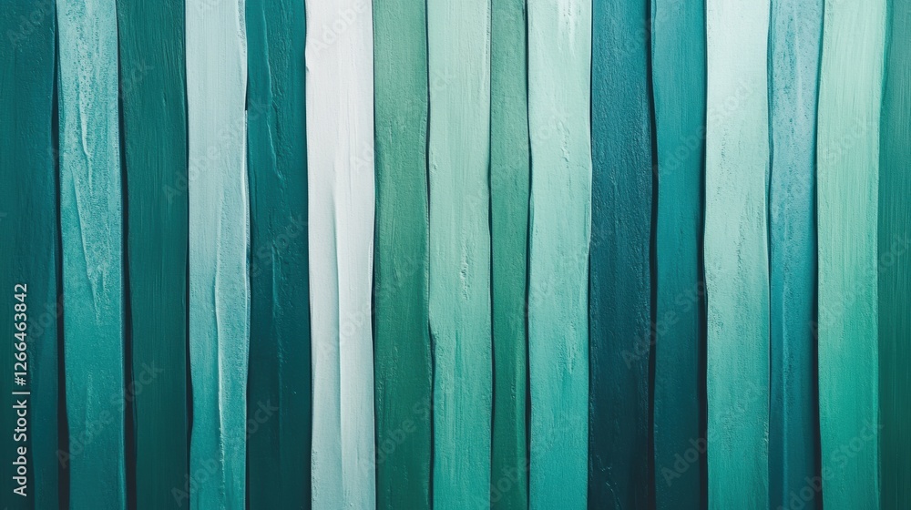 Aufkleber Vertical lines reflecting the calming essence of gentle spring rain in shades of blue and green with a blank area for text. Generative AI